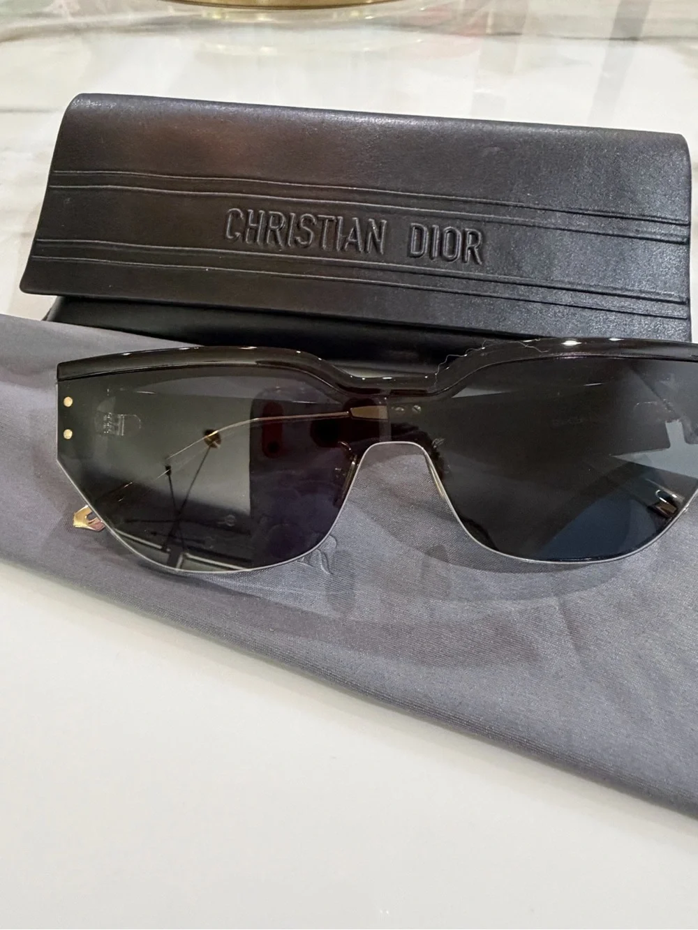 Christian Dior Black and Gold Oversized Logo Sunglasses